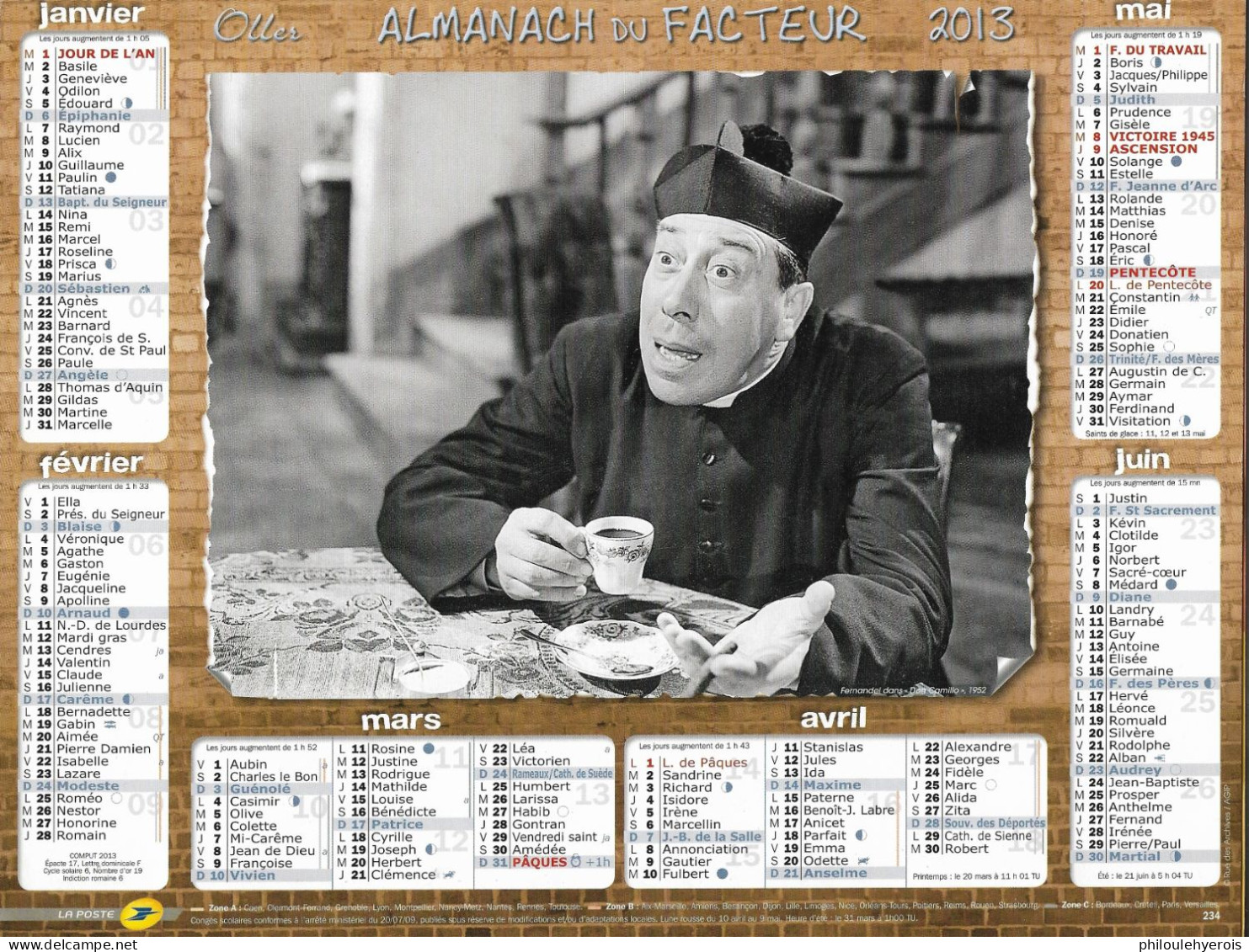 CALENDRIER 2013  FERNANDEL Et BOURVIL La Cuisine Au Beurre Et Don Camillo - Big : 2001-...