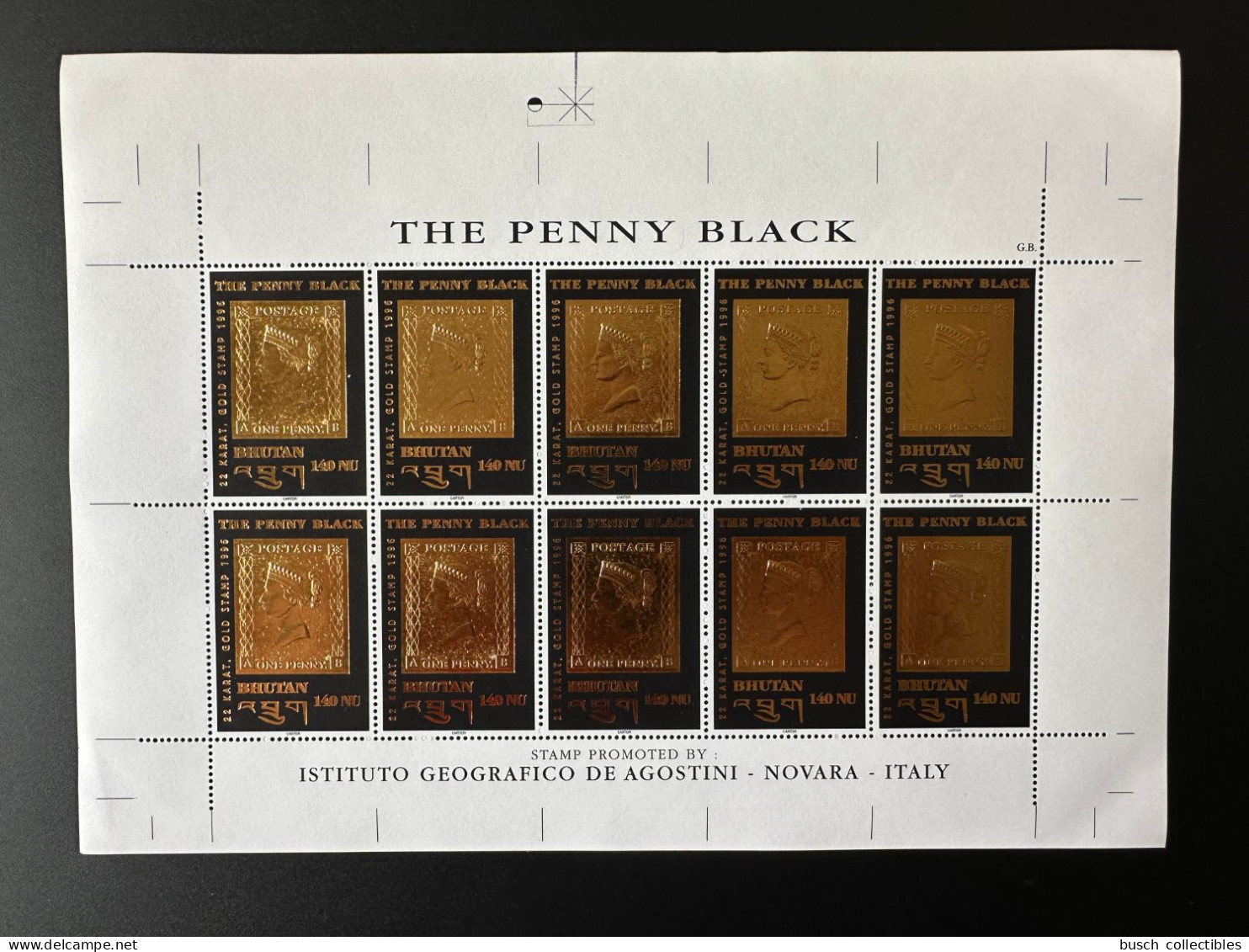 Bhutan 1996 Mi. 1632 SUPER RARE UNCUT PRINTER Sheet Kleinbogen The Penny Black 22 Karat First Stamp On Stamp Gold Or - Bhoutan