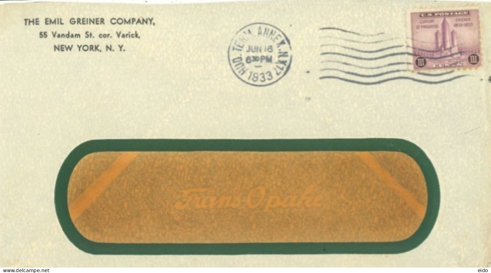 U.S.A. - 1933 - STAMP COVER. - Lettres & Documents
