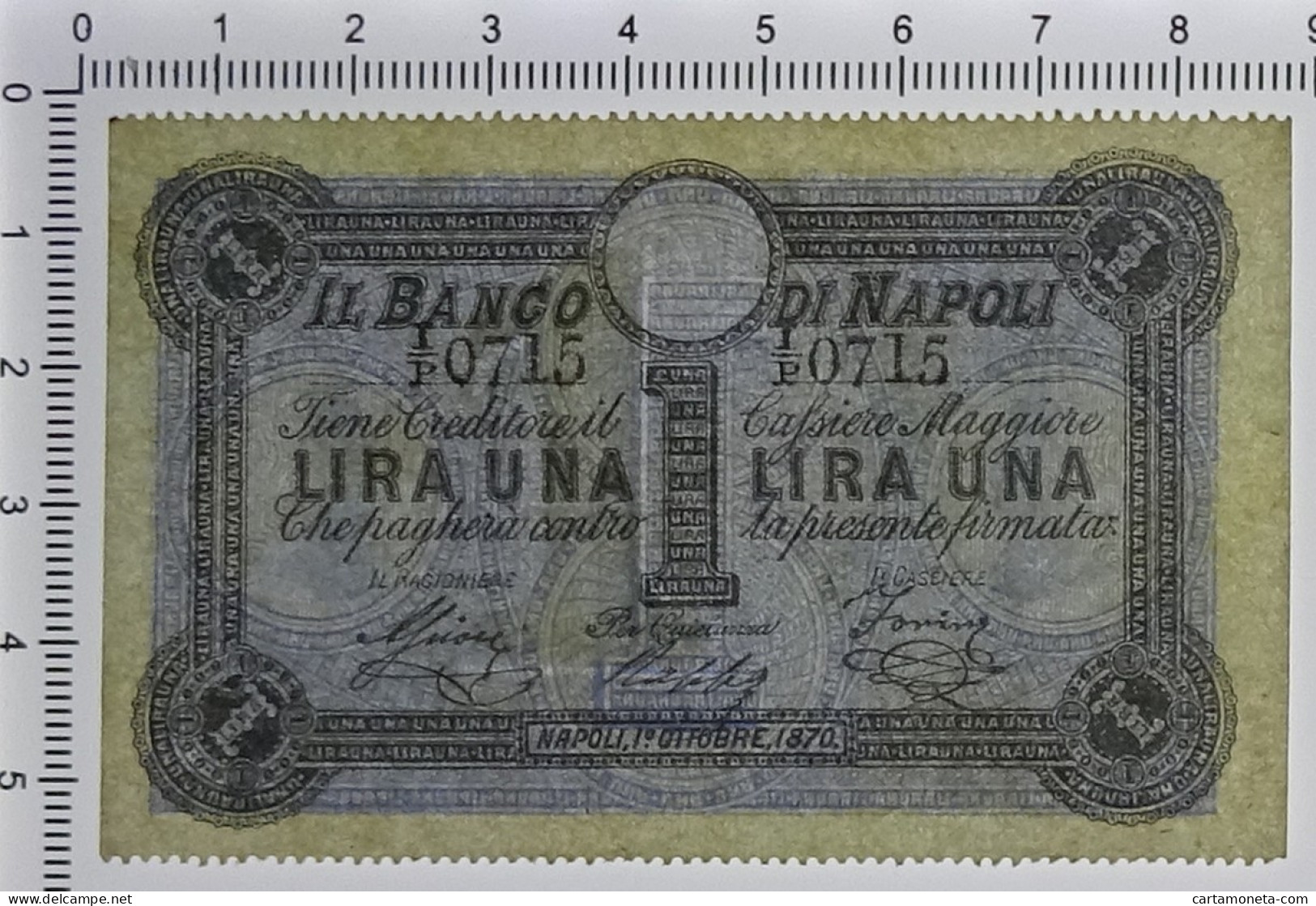 1 LIRA BANCO DI NAPOLI FEDE DI CREDITO 5° TIPO 01/10/1870 SUP+ - Sonstige & Ohne Zuordnung