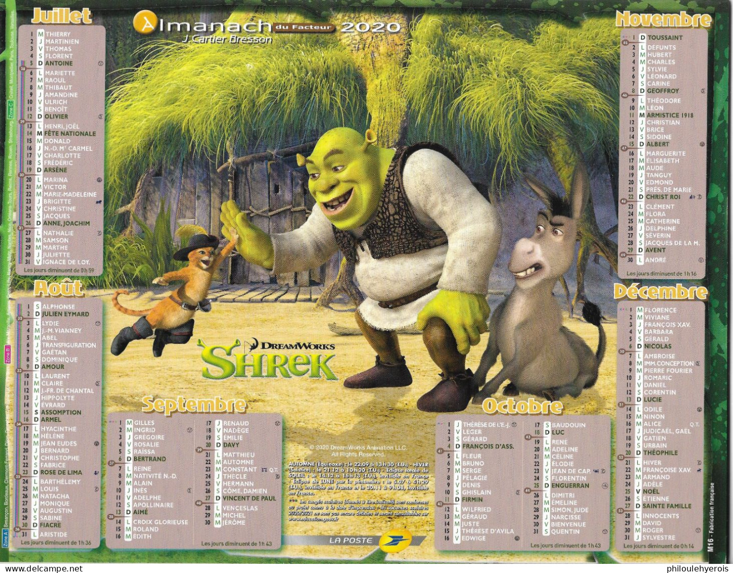 CALENDRIER 2020  SHREK Et KUNG FU PANDA Dreamworks - Big : 2001-...