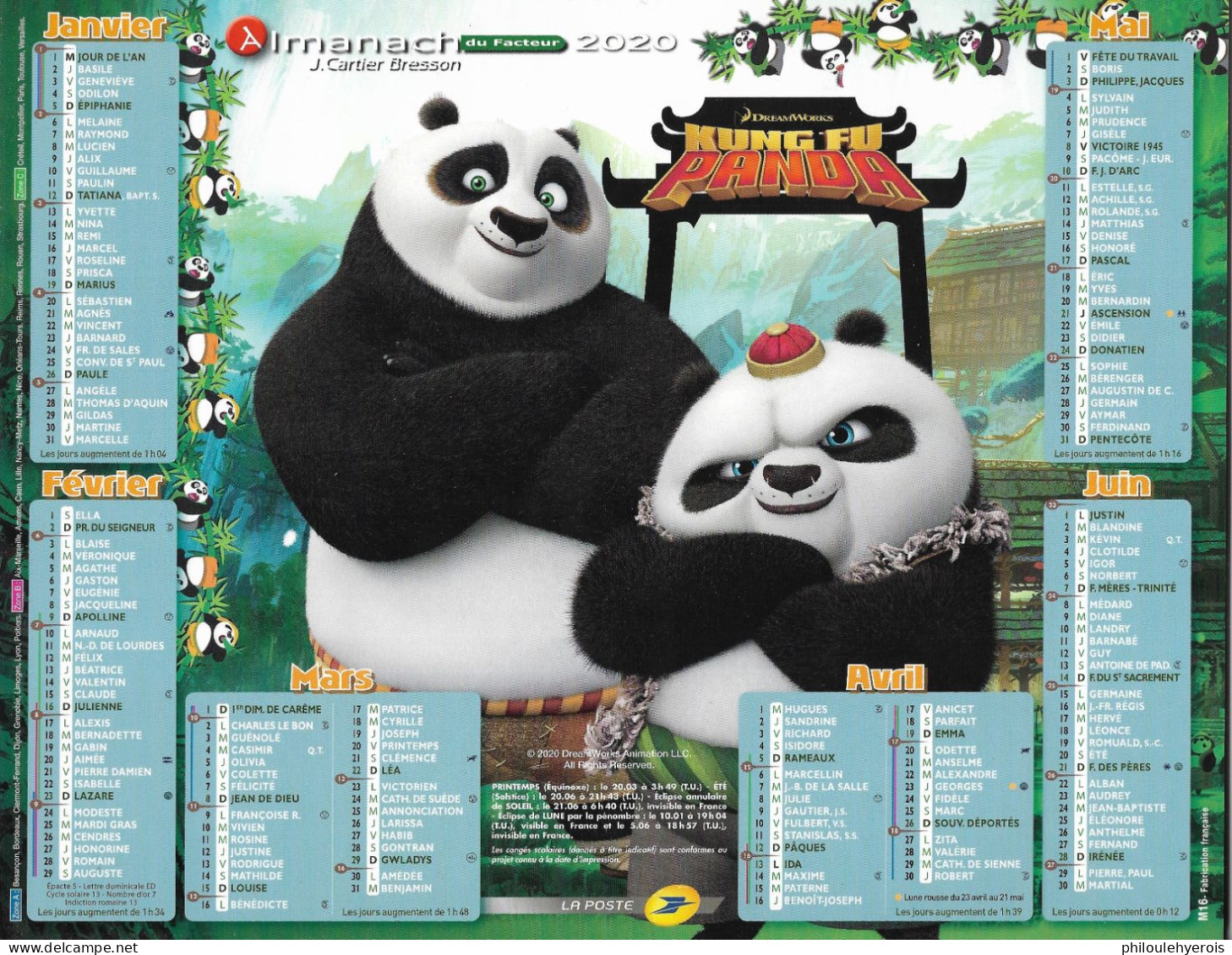 CALENDRIER 2020  SHREK Et KUNG FU PANDA Dreamworks - Tamaño Grande : 2001-...