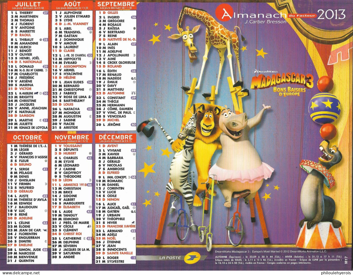 CALENDRIER 2013  MADAGASCAR 3  Dreamworks - Tamaño Grande : 2001-...