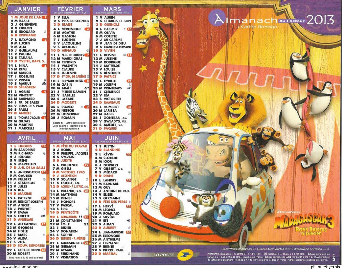 CALENDRIER 2013  MADAGASCAR 3  Dreamworks - Grossformat : 2001-...