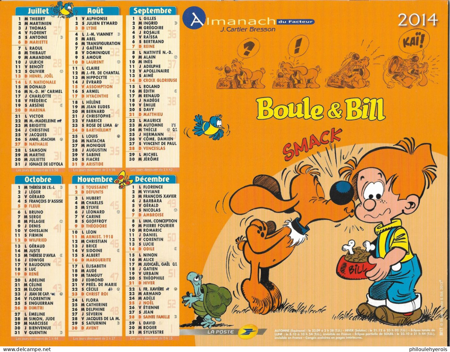 CALENDRIER 2014  BOULE ET BILL - Tamaño Grande : 2001-...