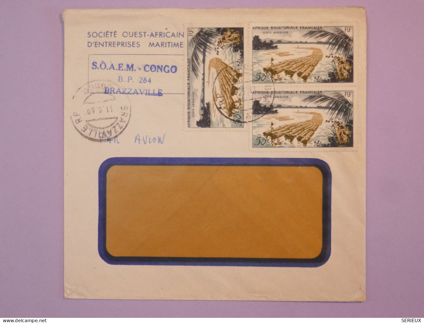 BS18 AEF CONGO BELLE LETTRE MARITIME PRIVEE 1960 PAR AVION BRAZZA  A PARIS FRANCE + PAIRE  TP + AFFR.INTERESSANT++ ++ - Storia Postale