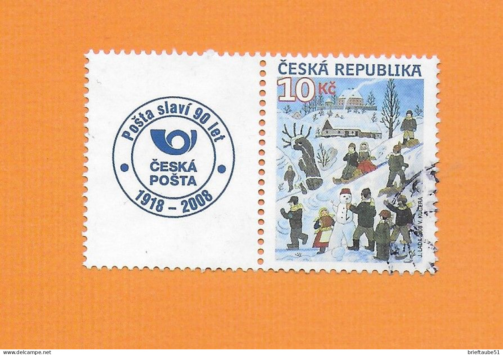 CZECH REPUBLIC 2008  Gestempelt°Used  MiNr. 582 (Zierfeld)  "WEIHNACHTEN # CHRIASTMAS #  "Kinder Im Schnee" - Oblitérés