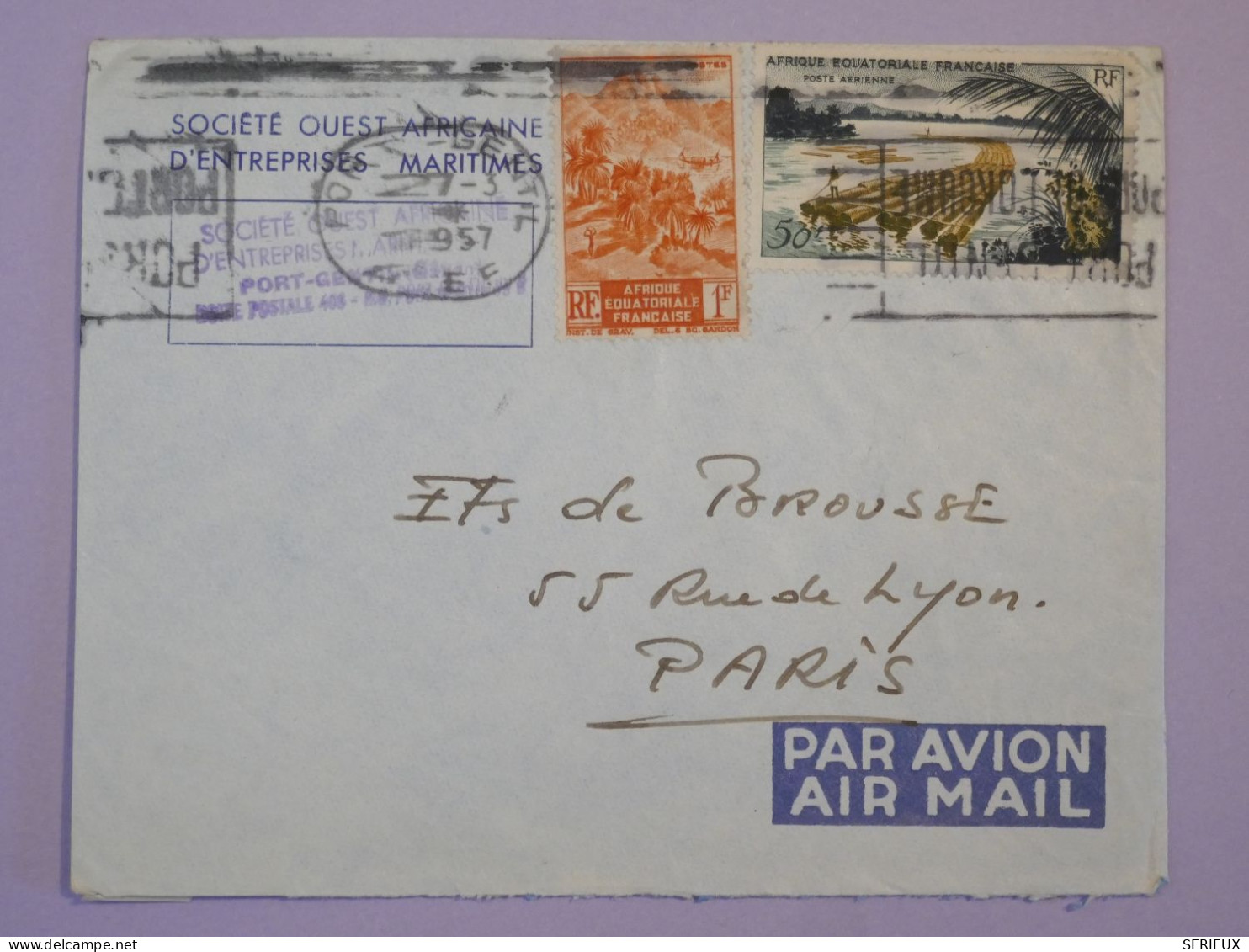 BS18 AEF  BELLE LETTRE MARITIME PRIVEE 1957  PORT GENTIL A PARIS FRANCE +LE 50F  + AFFR.PLAISANT++ ++ - Lettres & Documents