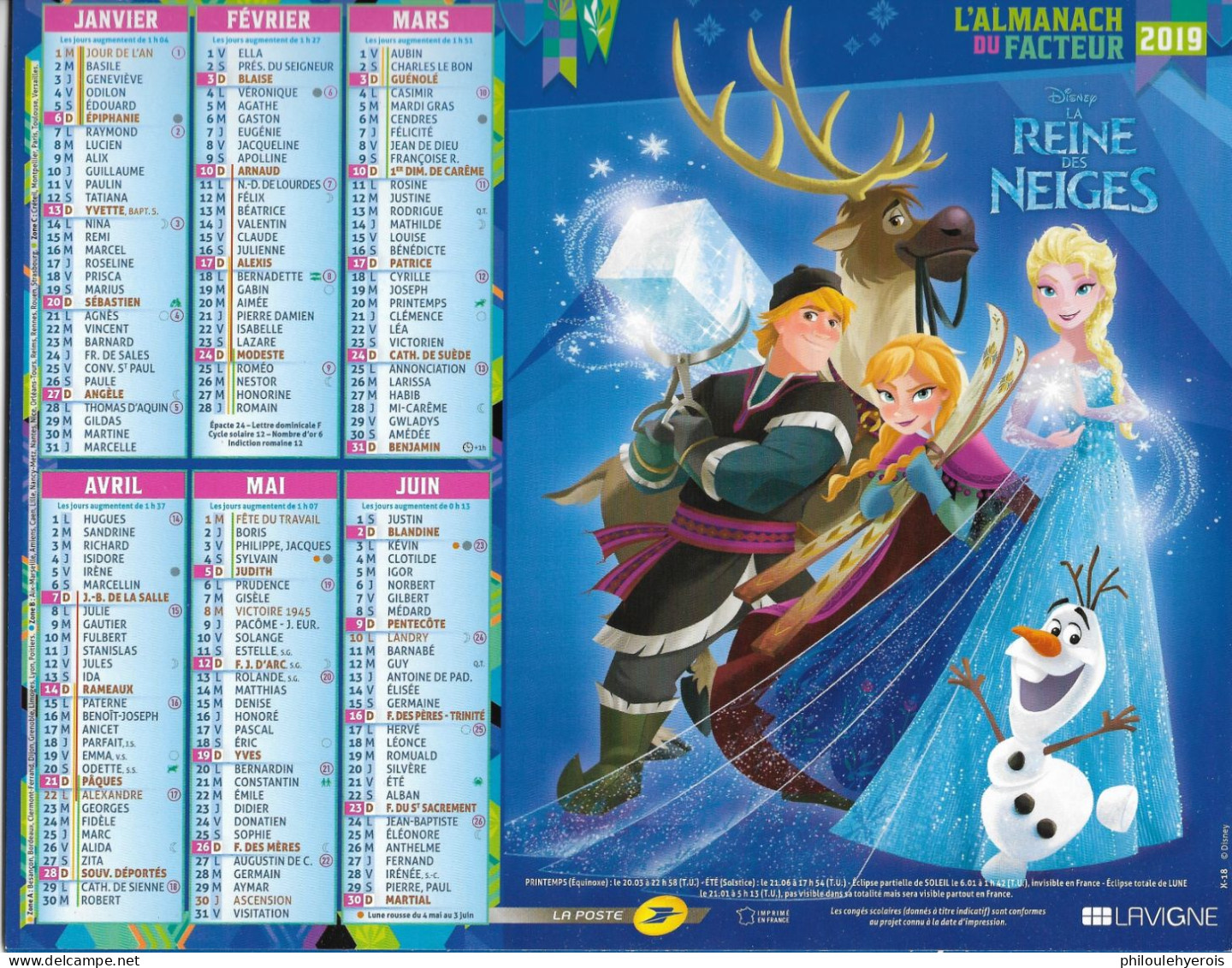 CALENDRIER 2019 LA REINE DES NEIGES  DISNEY - Groot Formaat: 2001-...