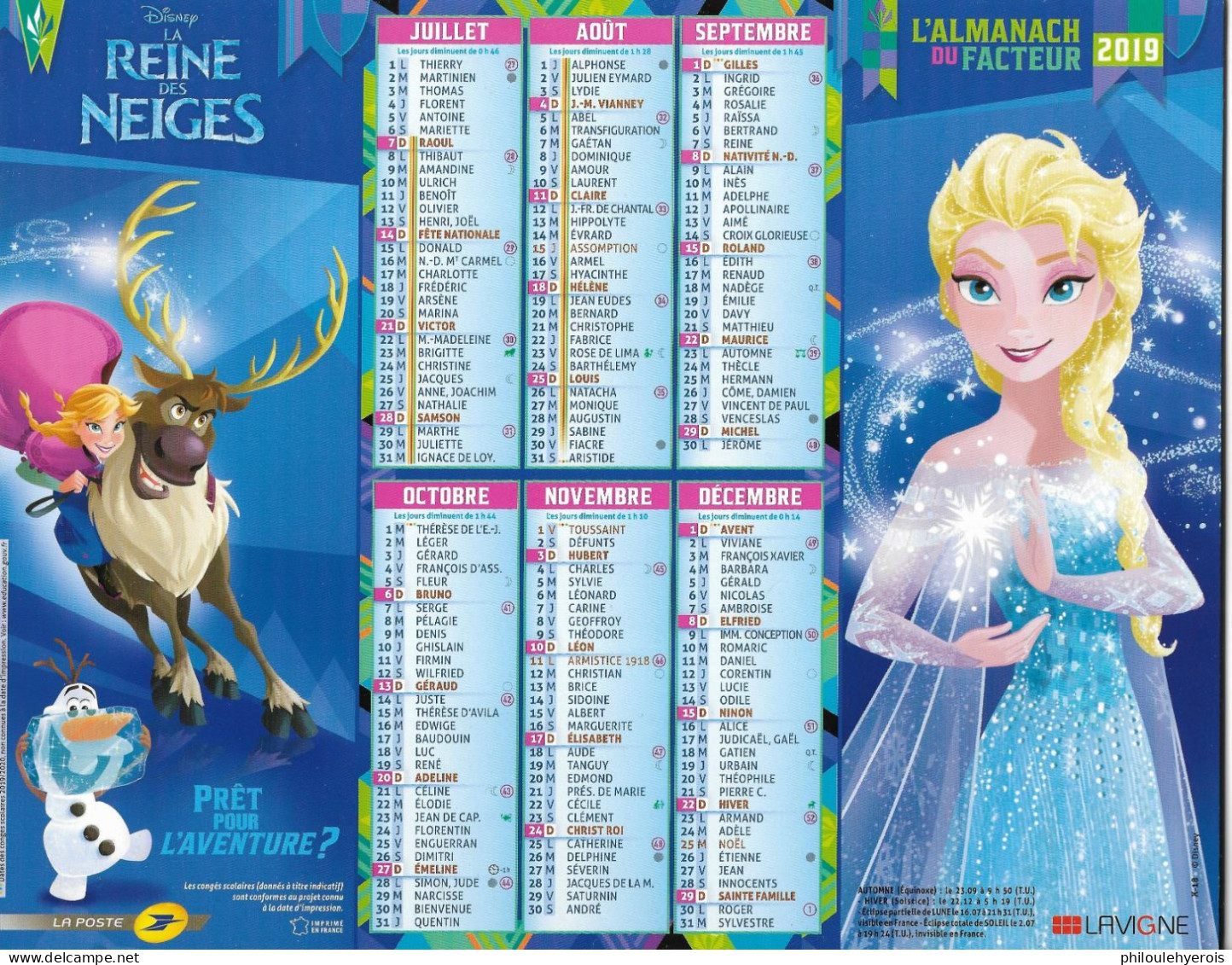 CALENDRIER 2019 LA REINE DES NEIGES  DISNEY - Groot Formaat: 2001-...