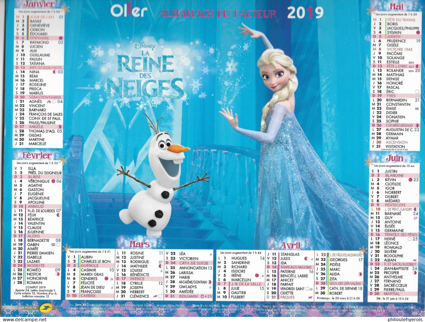 CALENDRIER 2019 LA REINE DES NEIGES  DISNEY - Tamaño Grande : 2001-...