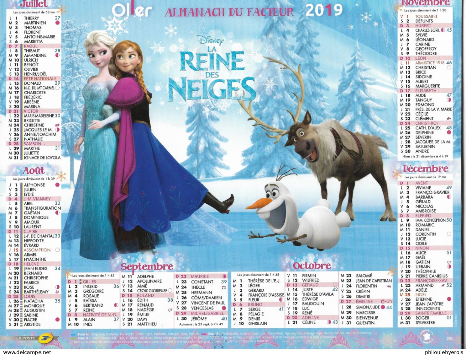 CALENDRIER 2019 LA REINE DES NEIGES  DISNEY - Grossformat : 2001-...