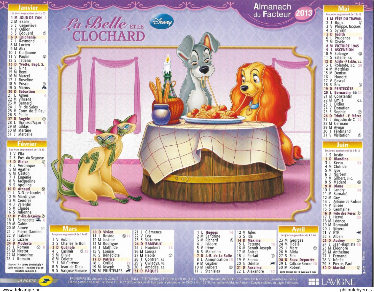 CALENDRIER 2013 LA BELLE ET LE CLOCHARD Et 101 DALMATIENS  DISNEY - Grossformat : 2001-...