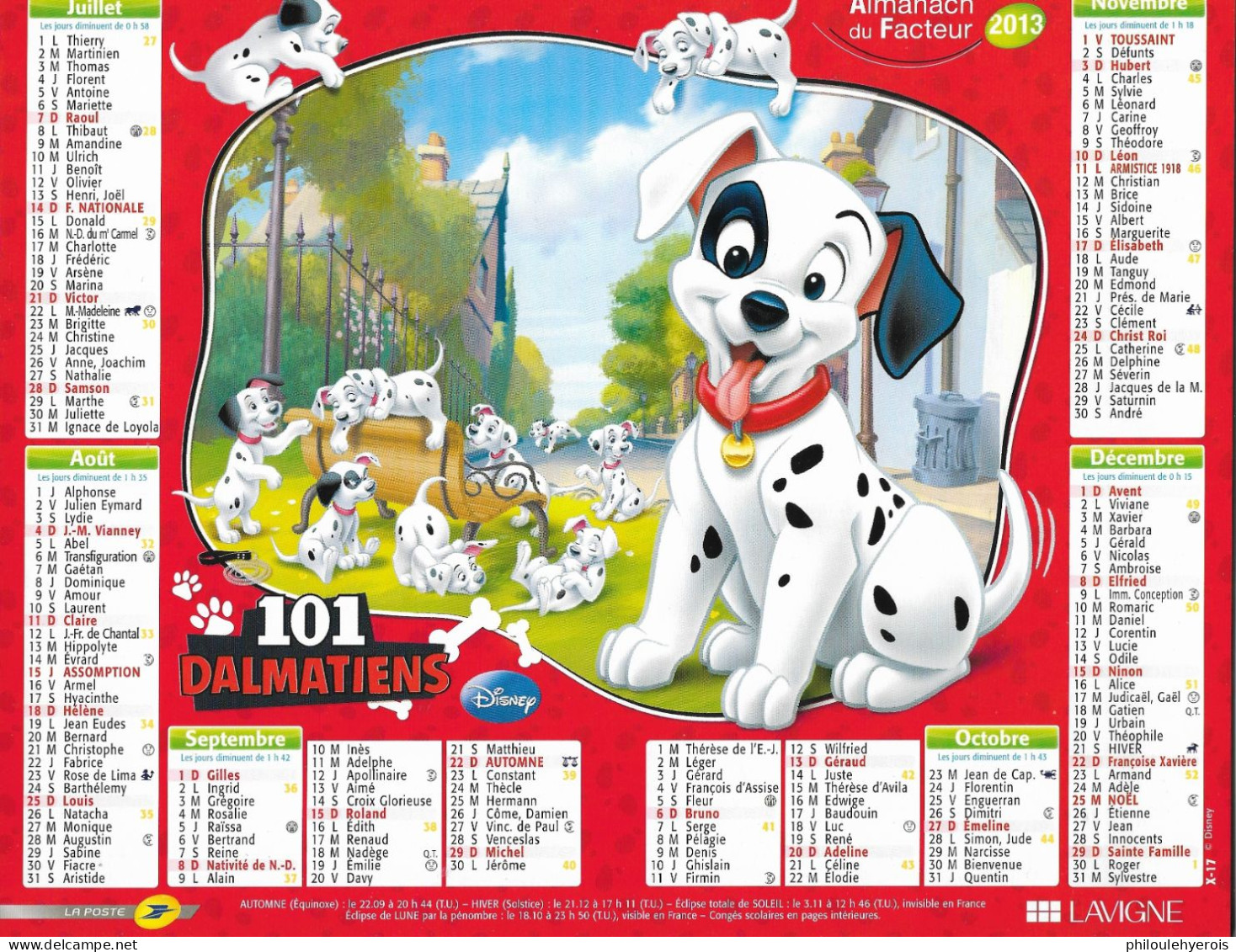 CALENDRIER 2013 LA BELLE ET LE CLOCHARD Et 101 DALMATIENS  DISNEY - Grand Format : 2001-...