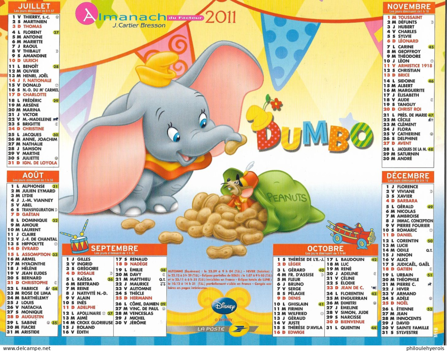 CALENDRIER 2011 BAMBI Et DUMBO  DISNEY - Groot Formaat: 2001-...