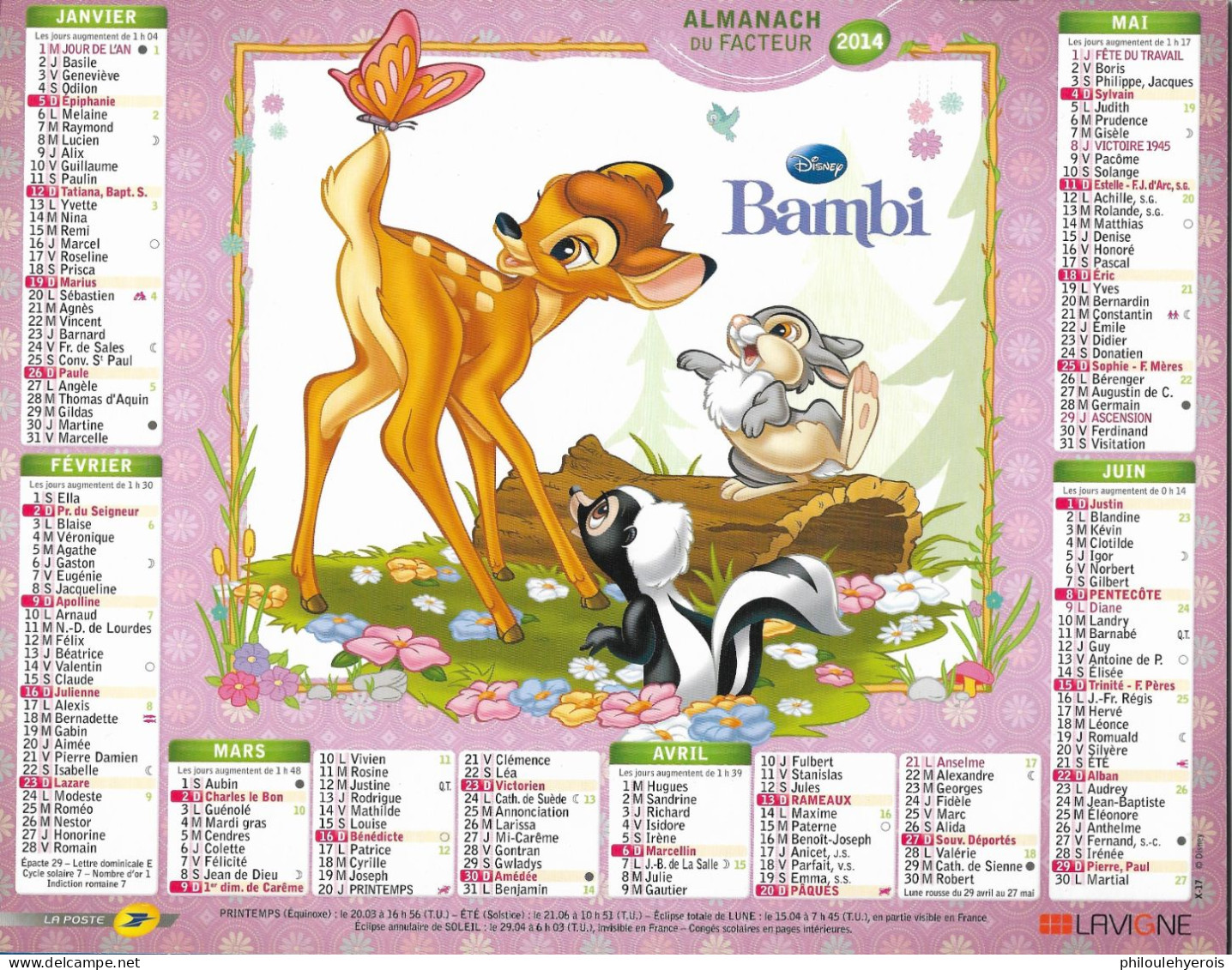 CALENDRIER 2014 LE ROI LION Et BAMBI  DISNEY - Groot Formaat: 2001-...