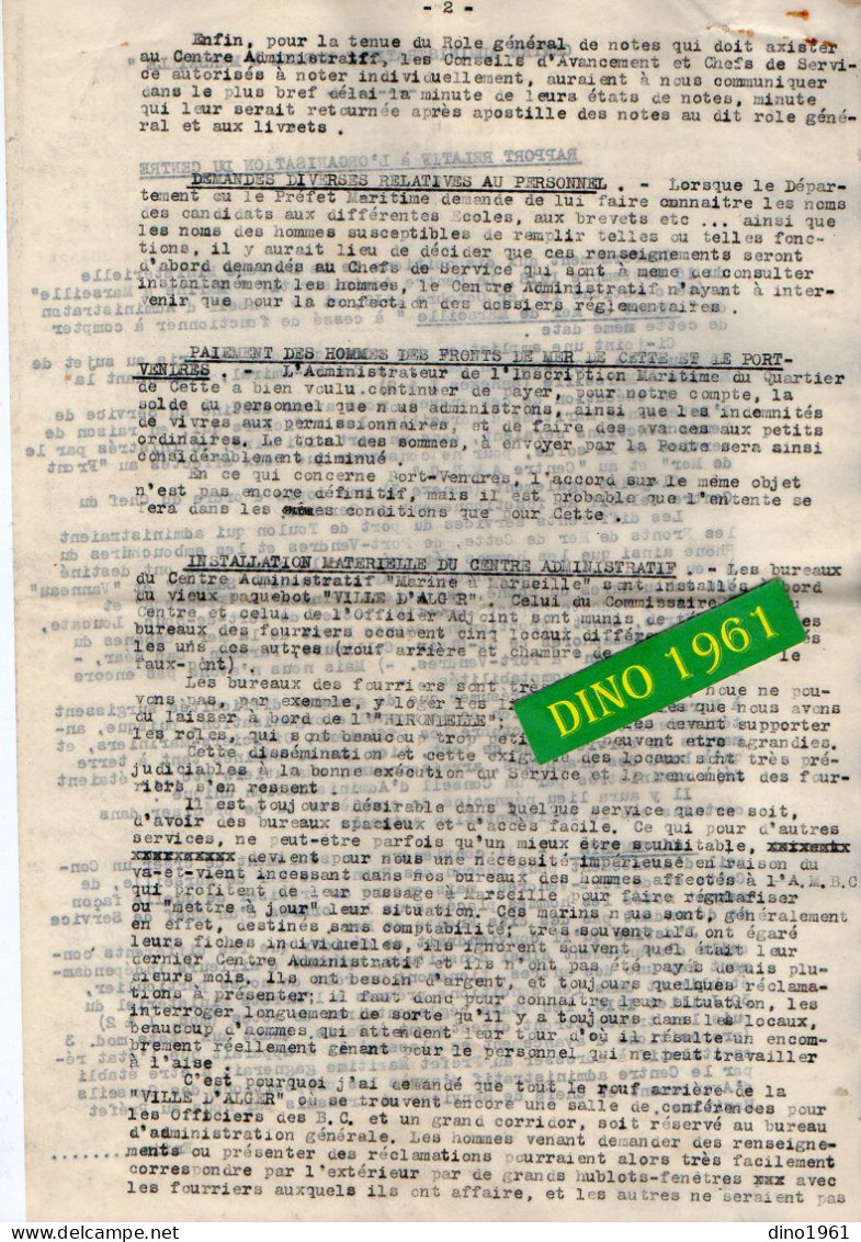 VP22.041 - MILITARIA - Guerre 14/18 - MARSEILLE 1918 - Rapport & Lettre Du Contre - Amiral MORNET Commandant La Marine . - Documents