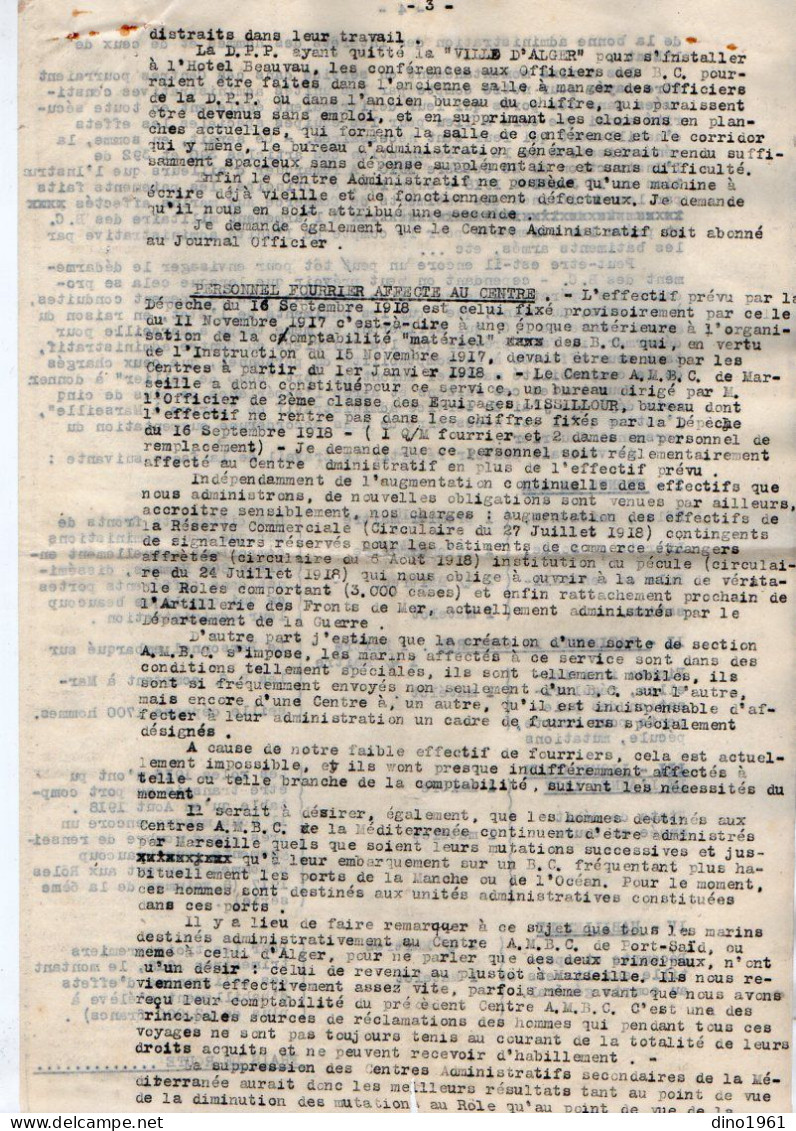 VP22.041 - MILITARIA - Guerre 14/18 - MARSEILLE 1918 - Rapport & Lettre Du Contre - Amiral MORNET Commandant La Marine . - Documenti