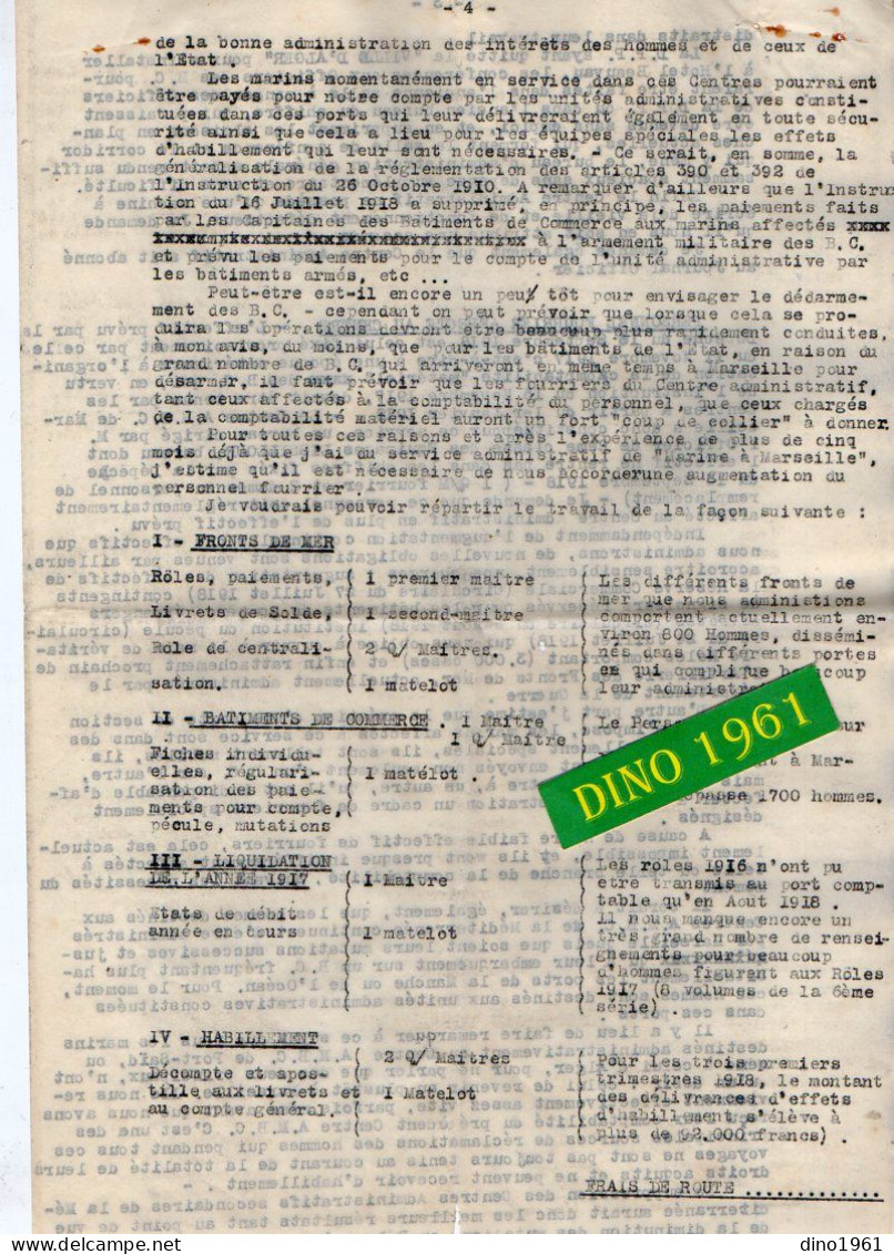 VP22.041 - MILITARIA - Guerre 14/18 - MARSEILLE 1918 - Rapport & Lettre Du Contre - Amiral MORNET Commandant La Marine . - Documents