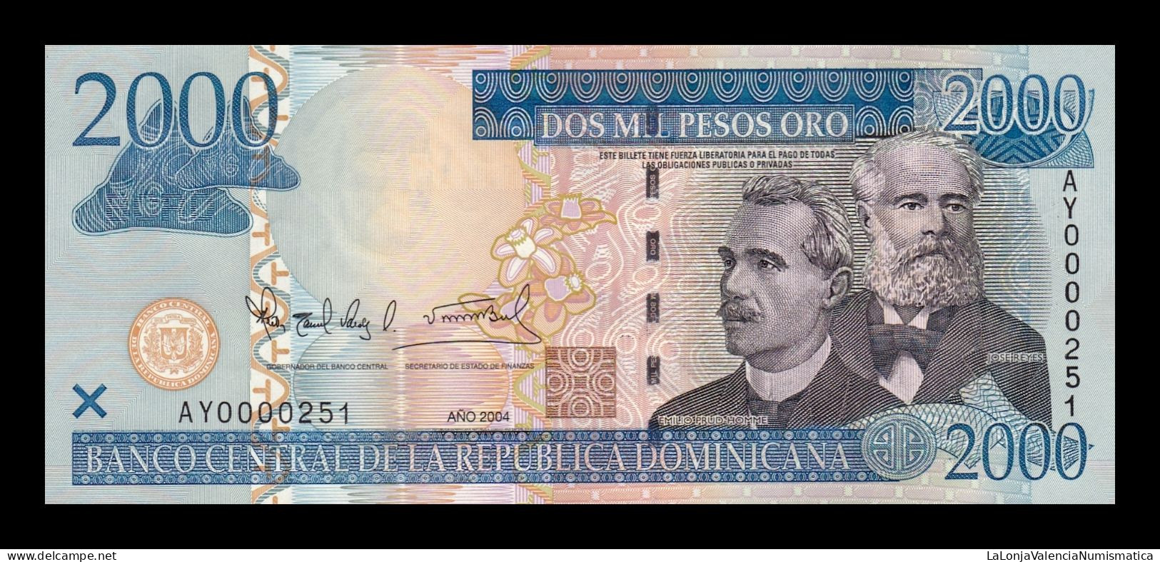 República Dominicana 2000 Pesos Oro 2004 Pick 174c Low Serial 251 Sc Unc - Dominicana