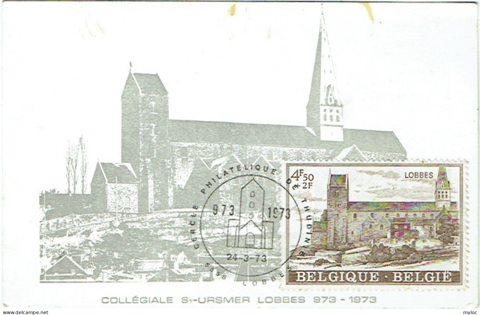 Lobbes. Carte Maximum. Collégiale St-Ursmer 973-1973. - Lobbes