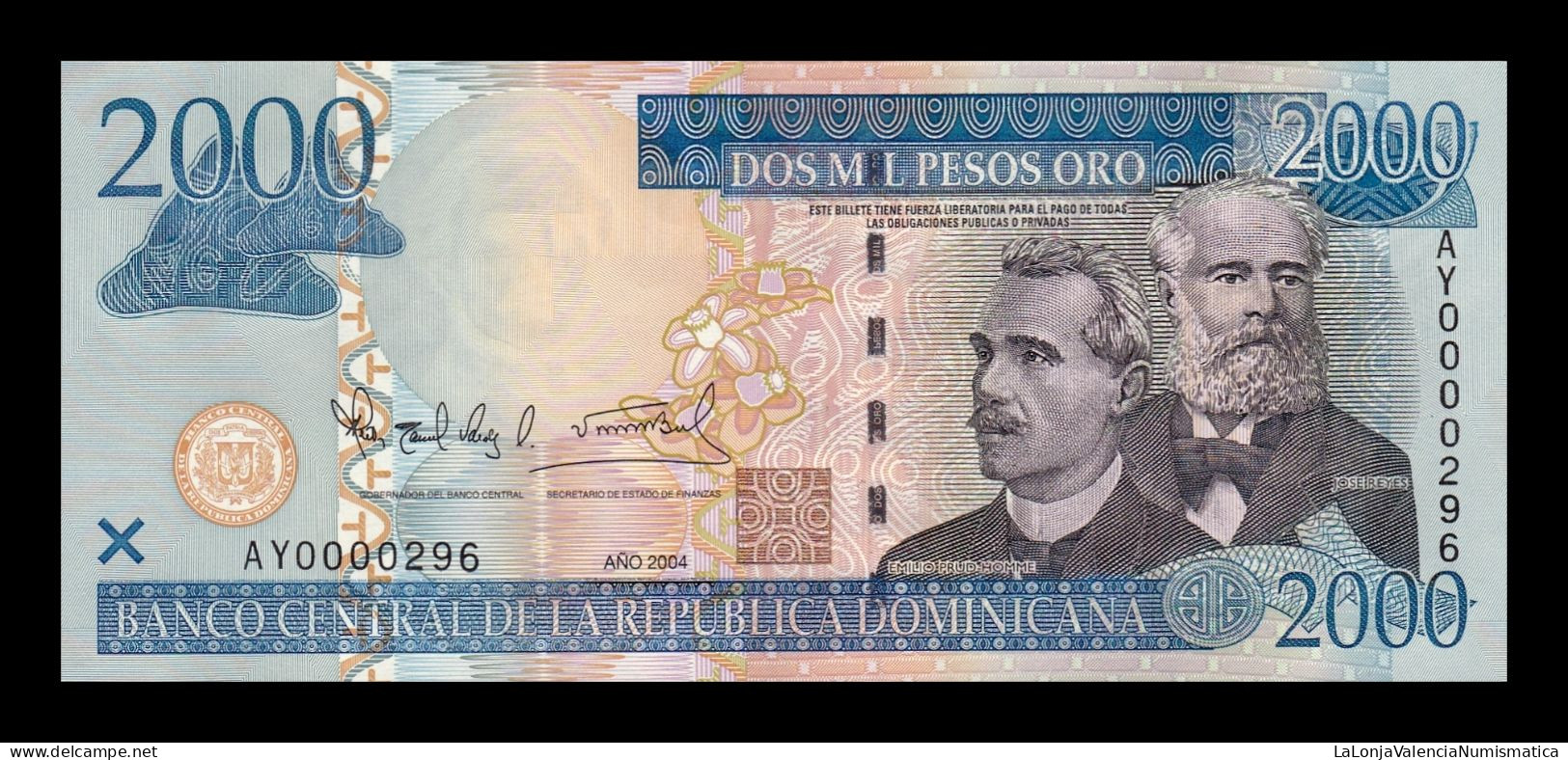 República Dominicana 2000 Pesos Oro 2004 Pick 174c Low Serial 296 Sc Unc - Dominicaine