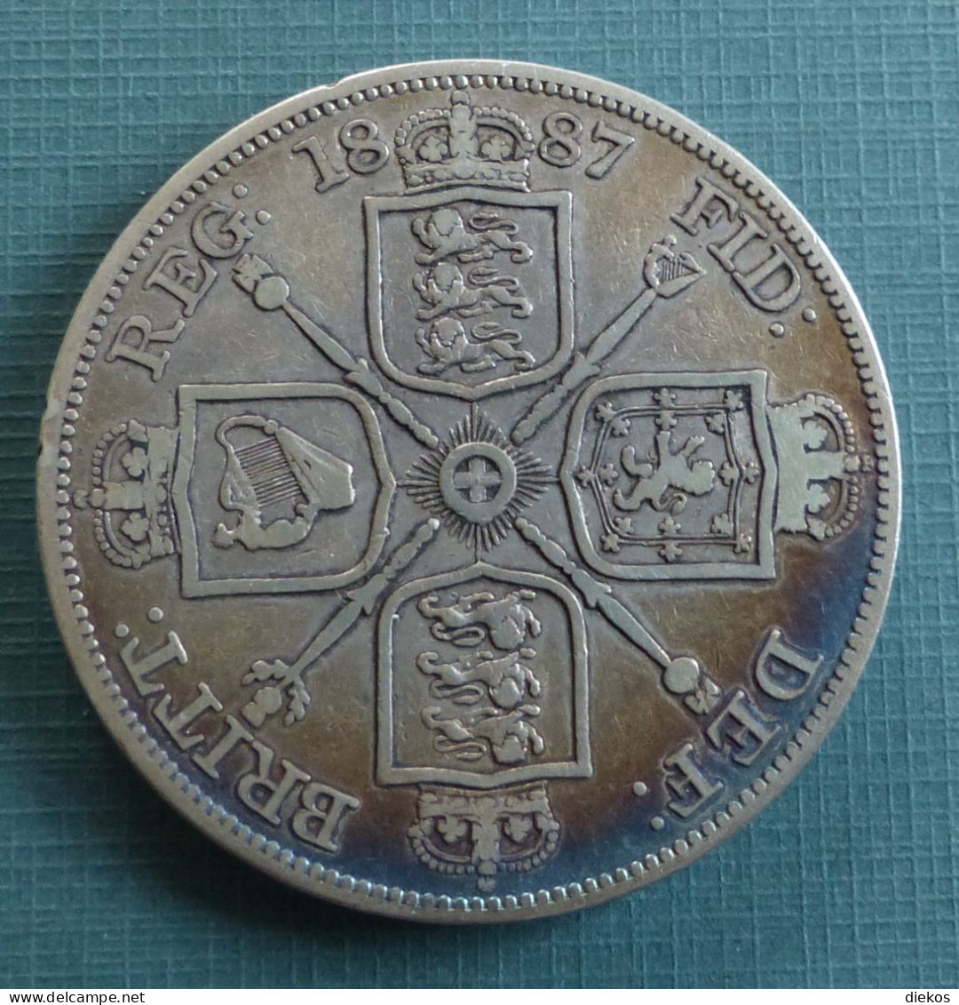 GB 2 Florin 1887 Victoria KM 763  Silber   22,30 Gramm   36 Mm  #m247 - L. Double Florin