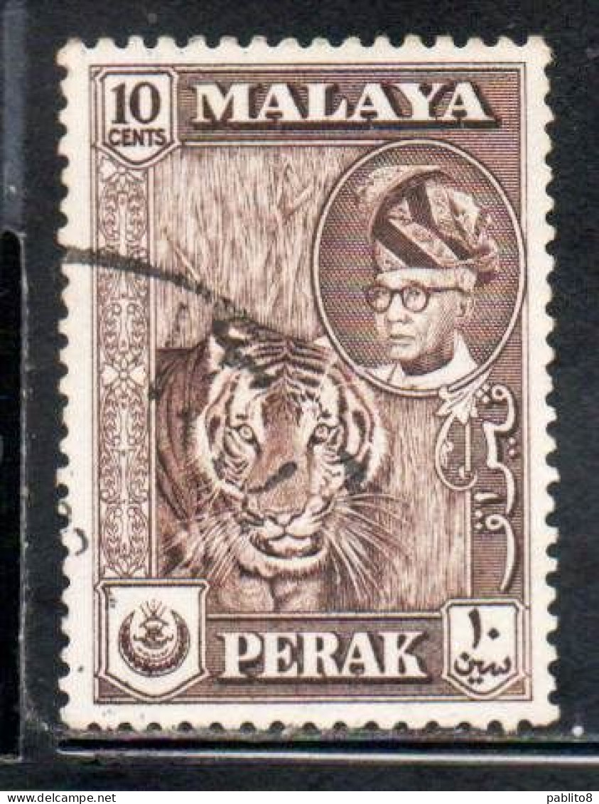 MALAYA PERAK MALESIA 1957 1961 PORTRAIT OF SULTAN YUSSUF IZZUDIN SHAH TIGER 10c USED USATO OBLITERE' - Perak