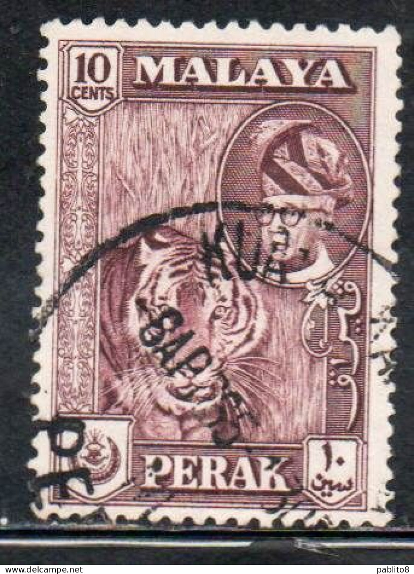 MALAYA PERAK MALESIA 1957 1961 PORTRAIT OF SULTAN YUSSUF IZZUDIN SHAH TIGER 10c USED USATO OBLITERE' - Perak