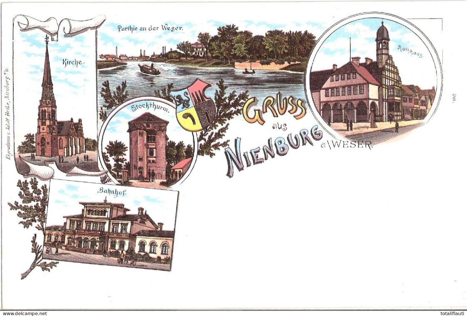 NIENBURG An Der Weser Color Litho Bahnhof Rathaus Kirche Stockthurm TOP-Erhaltung Ungelaufen - Nienburg