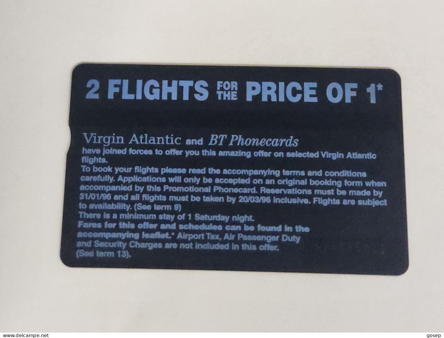 United Kingdom-(BTA142)-VIRGIN ATLANTIC-(232)(50units)(570G86613)price Cataloge1.00£-used+1card Prepiad Free - BT Edición Publicitaria