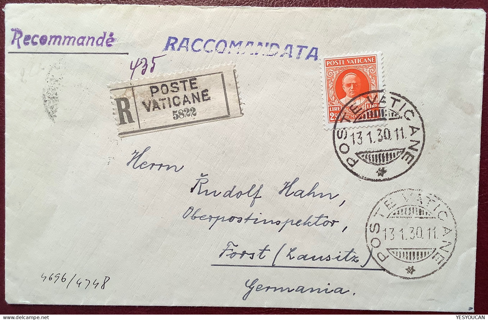 Sa.11 1929 2,50L 1930 Lettera Rara (Vatican Rare Single Franking First Issue Cover, Vaticano Italia Italy - Briefe U. Dokumente