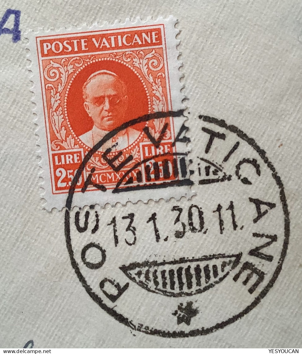 Sa.11 1929 2,50L 1930 Lettera Rara (Vatican Rare Single Franking First Issue Cover, Vaticano Italia Italy - Covers & Documents