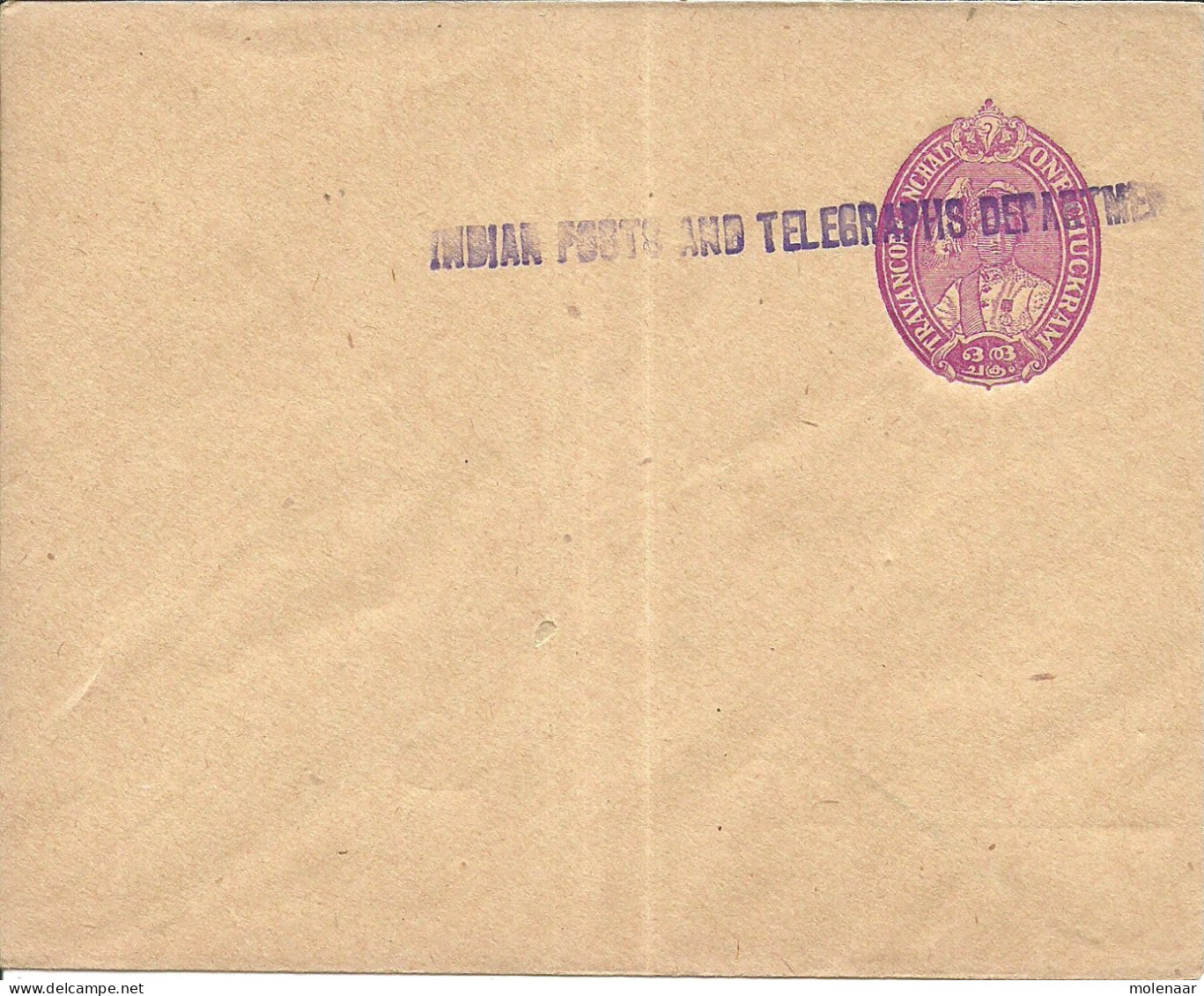 India > Postwaardestukken > Omslagen Travancore Omslag Met Opdruk Ongebruikt (10814) - Briefe