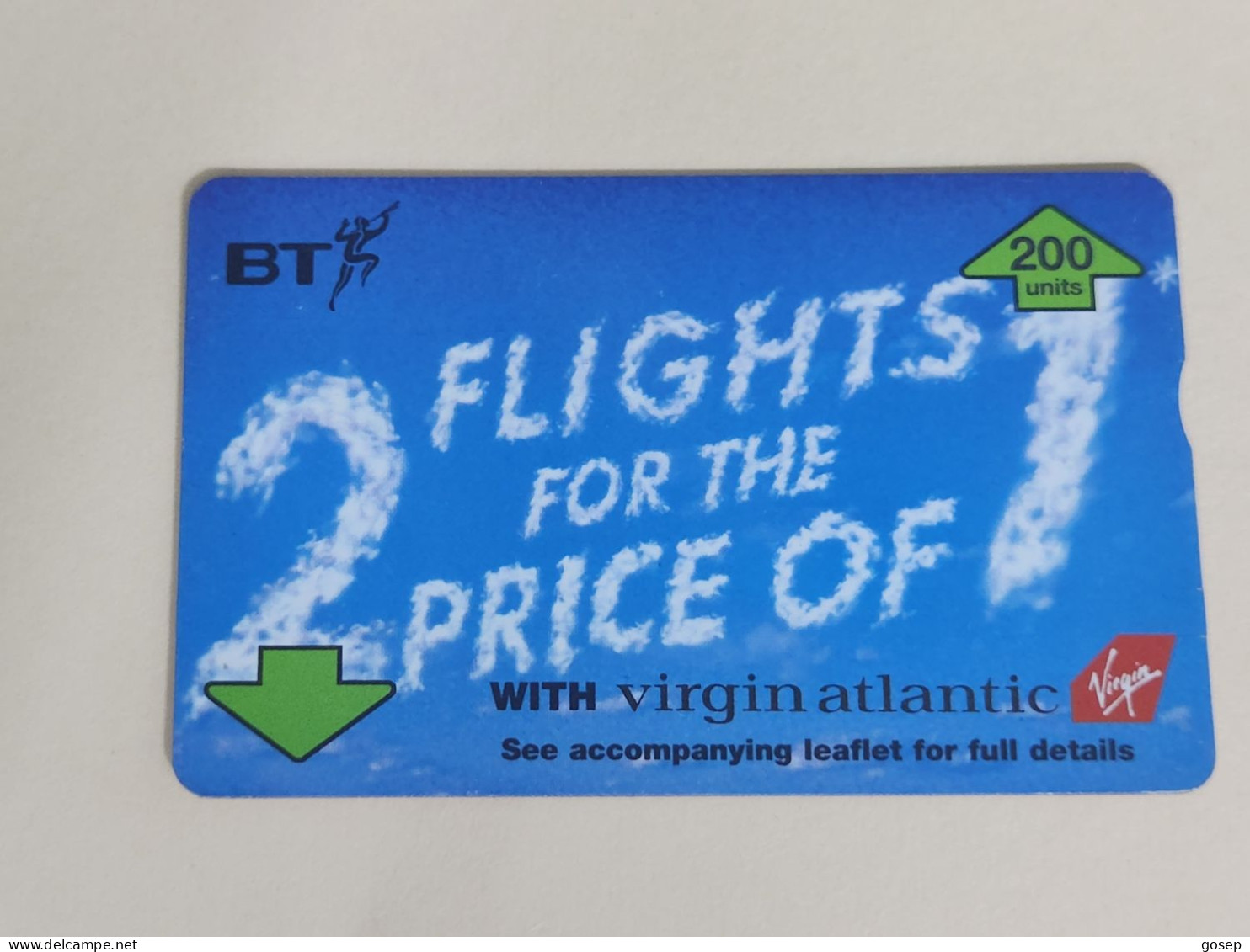 United Kingdom-(BTA144)-VIRGIN ATLANTIC-(236)(200units)(570B24509)price Cataloge18.00£-used+1card Prepiad Free - BT Werbezwecke