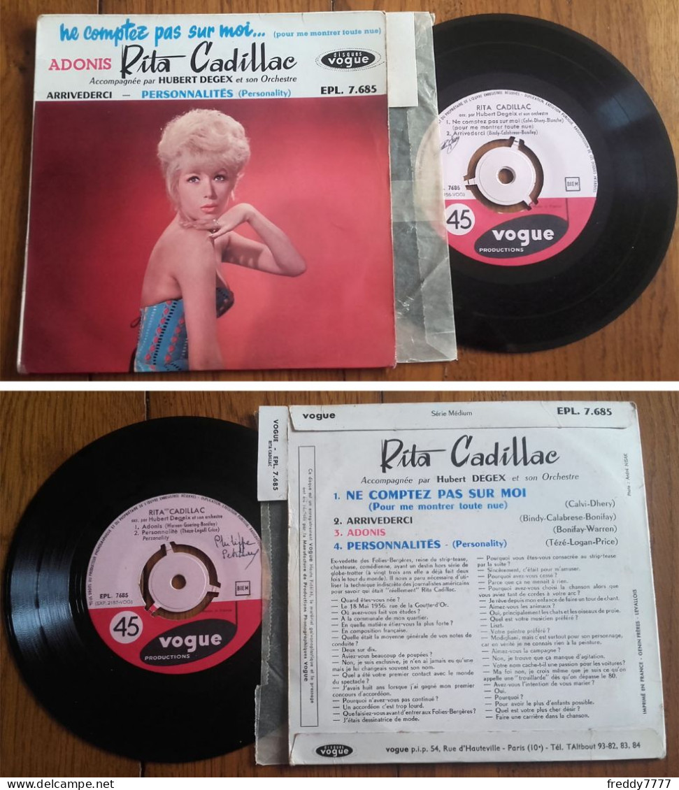 RARE French EP 45t RPM BIEM (7") RITA CADILLAC «Ne Comptez Pas Sur Moi (pour Me Montrer Toute Nue») (Lang, 1959) - Jazz