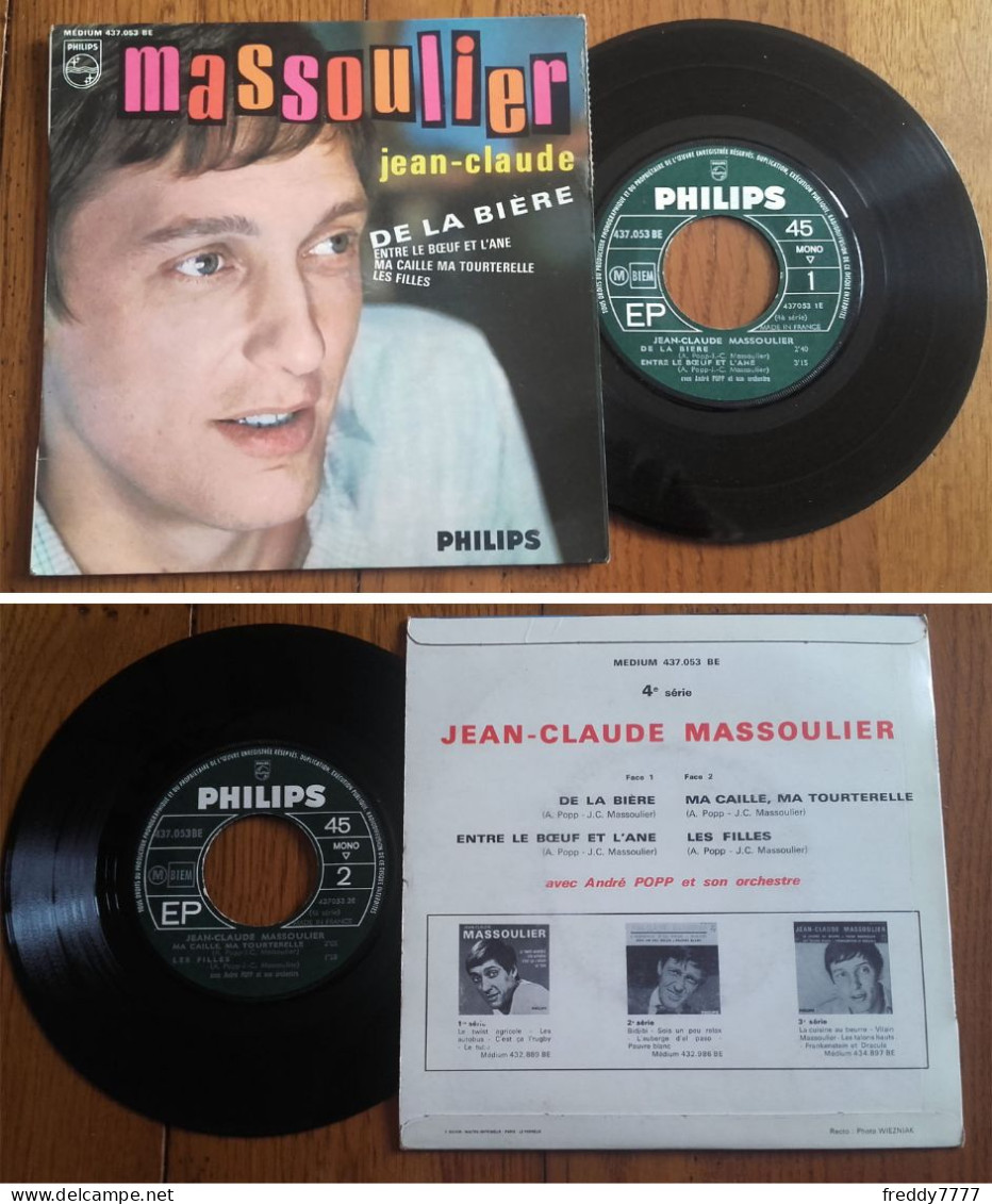 RARE French EP 45t RPM BIEM (7") JEAN-CLAUDE MASSOULIER «De La Bière» (1965) - Ediciones De Colección