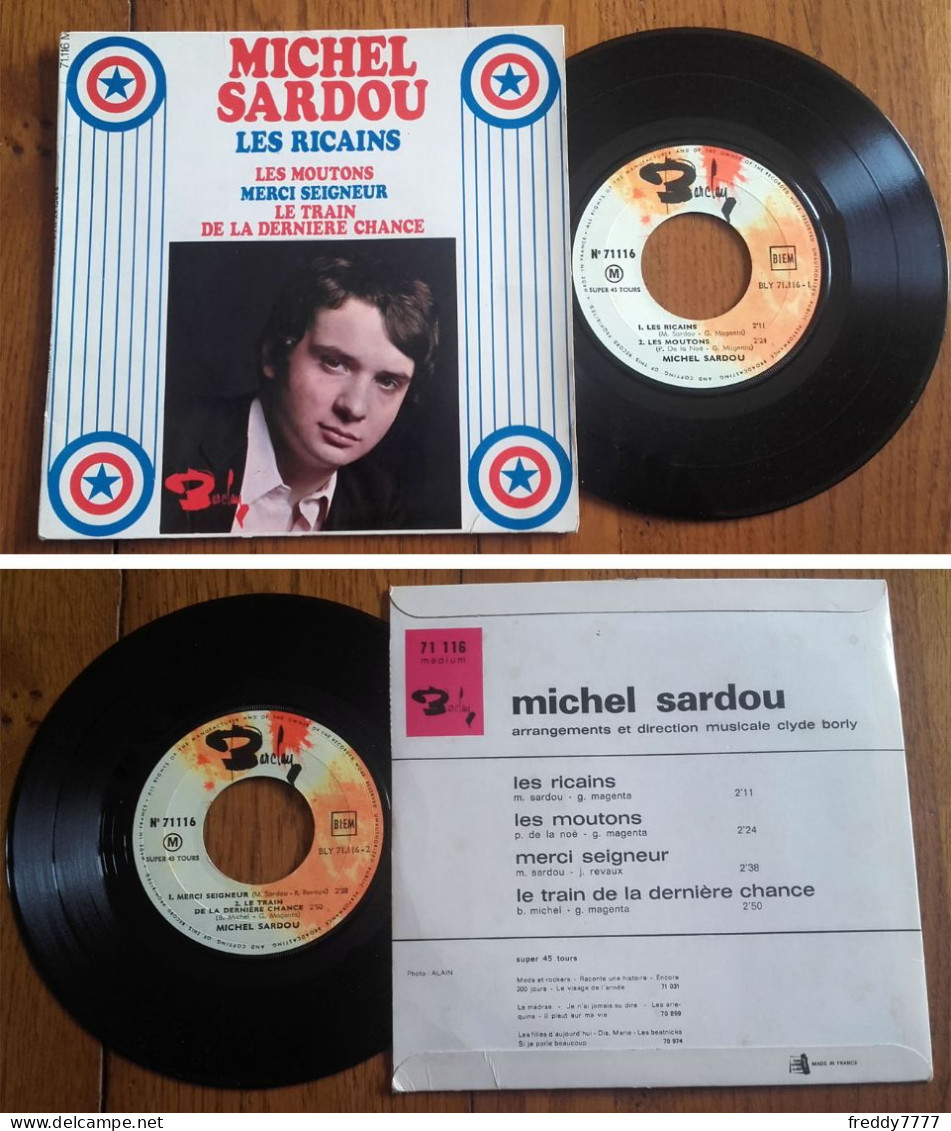 RARE French EP 45t RPM BIEM (7") MICHEL SARDOU «Les Ricains» (1967) - Collectors