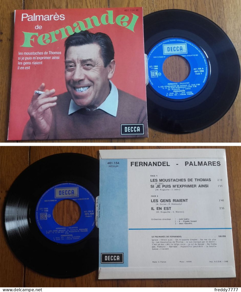 RARE French EP 45t RPM BIEM (7") FERNANDEL «Si Je Peux M'exprimer Ainsi» (Lang, 3-1968) - Collector's Editions