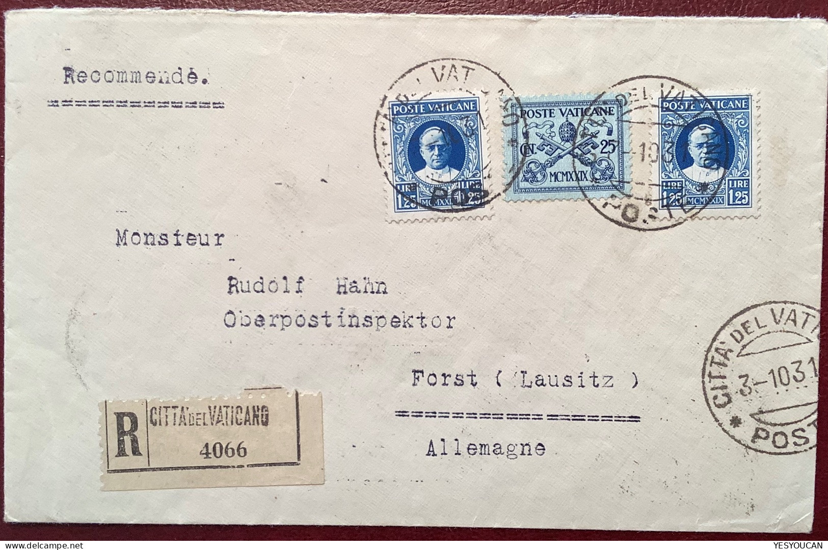 Sa.4, 9 1929 1,25 L 1931 Lettera  (Vatican First Issue Cover, Vaticano Italia Italy Lettre - Covers & Documents