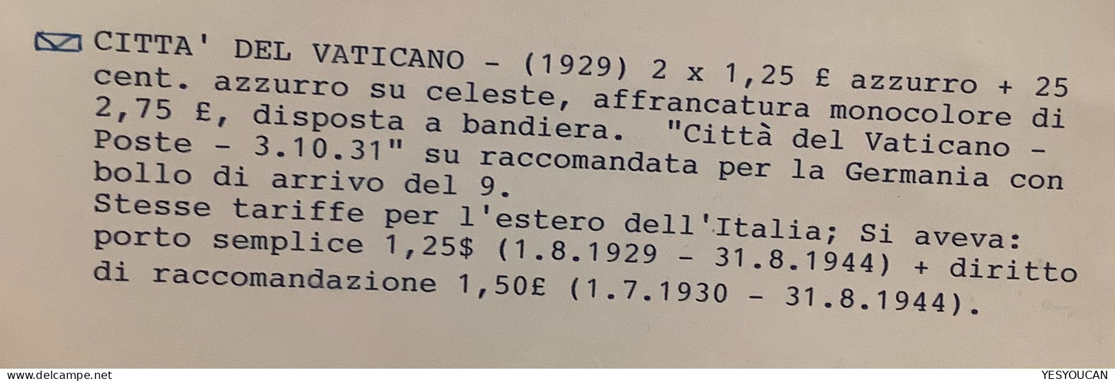 Sa.4, 9 1929 1,25 L 1931 Lettera  (Vatican First Issue Cover, Vaticano Italia Italy Lettre - Cartas & Documentos