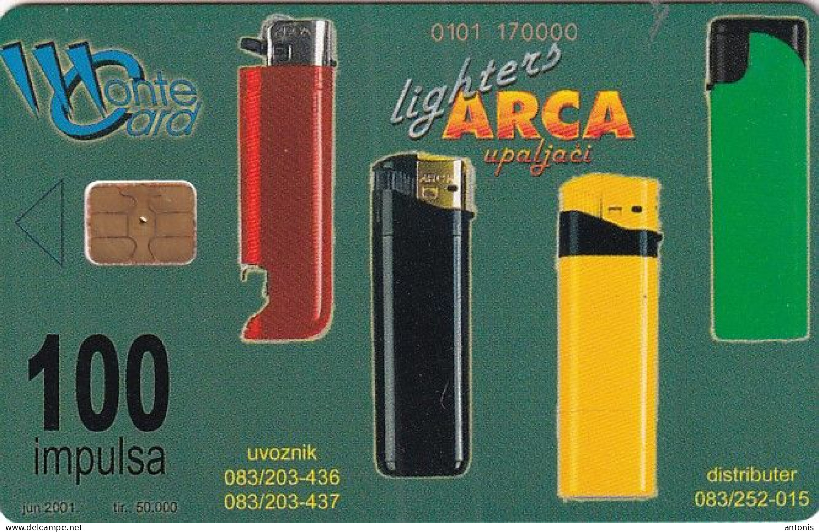 MONTENEGRO - Arca Lighters/SUN Ice Cream, Coast Of Montenegro, CN : 0101 170000(the Last Card), Tirage 50000, 06/01,used - Montenegro