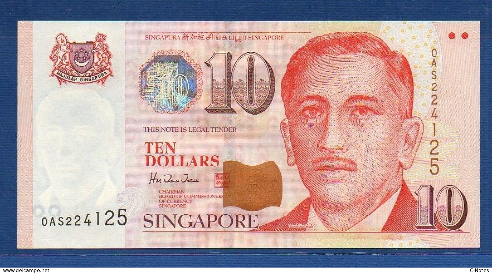 SINGAPORE - P.40 – 10 Dollars ND 1999 UNC, S/n 0AS224125 - Singapore