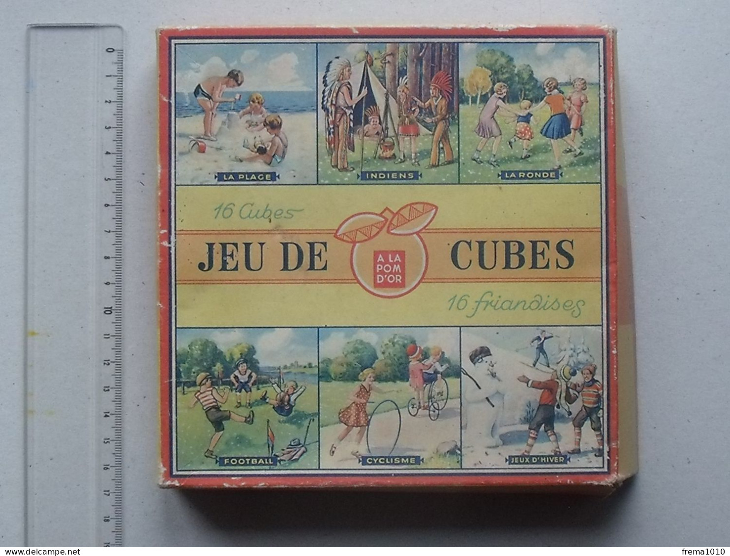 JEU DE CUBES ANCIEN EN CARTON "A LA POM D'OR": 6 Puzzles Football Cyclisme Ronde Plage Neige- Cube "démontable" FOUILLON - Autres & Non Classés