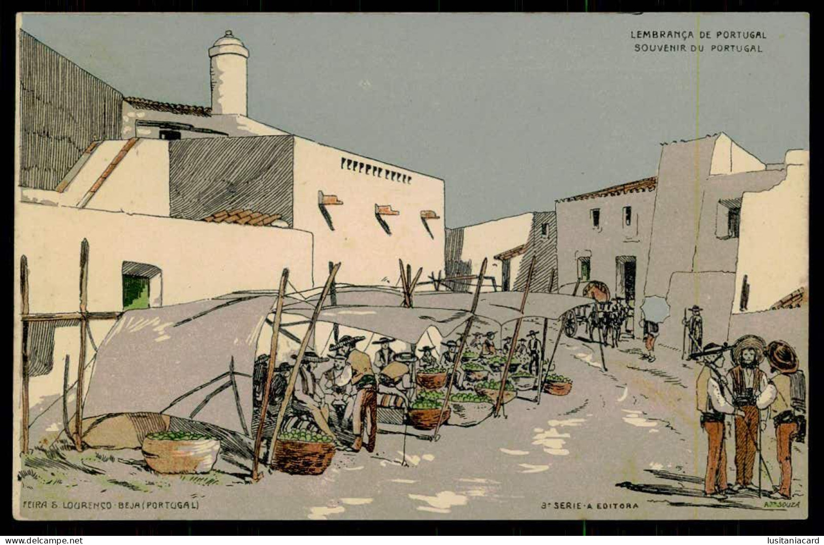 BEJA - FEIRAS E MERCADOS - Lembrança De Portugal - Feira S. Lourenço. (3ª Série«A Editora»)(Alberto Souza) Carte Postale - Beja