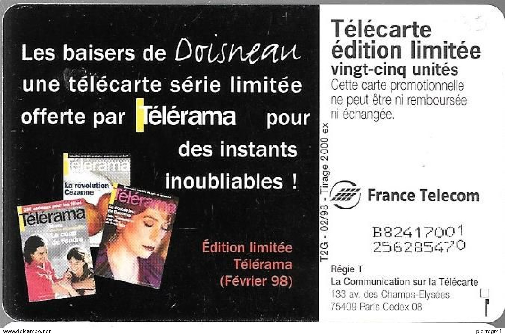 CARTE-PRIVEE-25U-HN 35-GEM2-02/98-TELERAMA-DOISNEAU-Utilisé--TBE-R° Legere Rayure En Haut A Gauche-/Rare - 25 Units