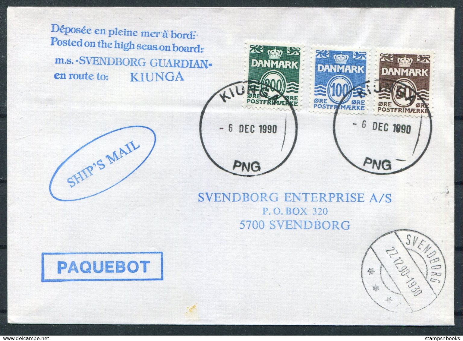 1990 Denmark Papua PNG Kiunga Paquebot "M.S. SVENDBORG GUARDIAN" Ship Cover - Svendborg  - Brieven En Documenten