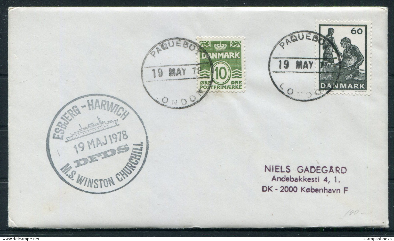 1978 Denmark DFDS M.S. WINSTON CHURCHILL London Paquebot Ship Cover. Slania - Lettres & Documents