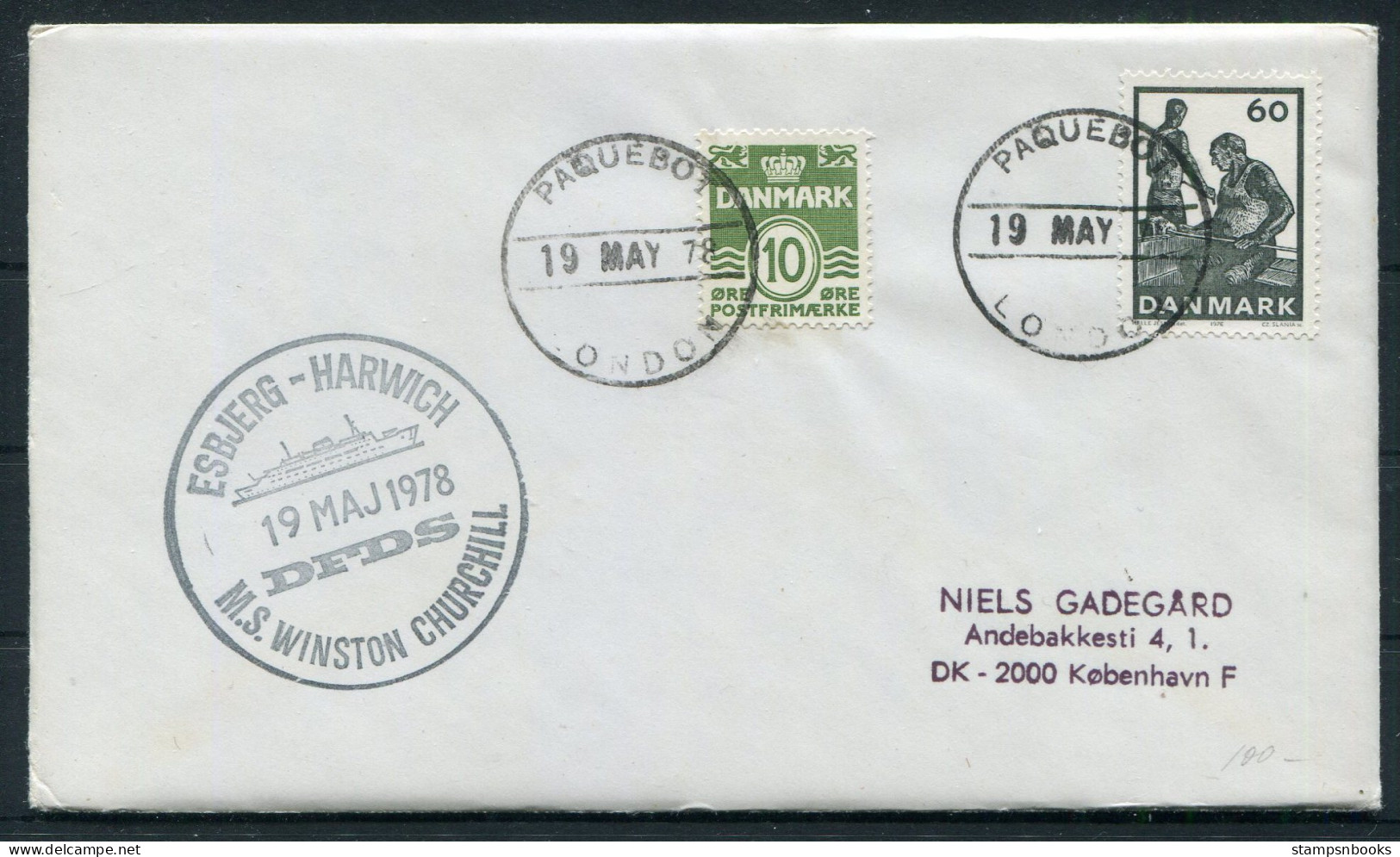 1978 Denmark DFDS M.S. WINSTON CHURCHILL London Paquebot Ship Cover. Slania - Brieven En Documenten