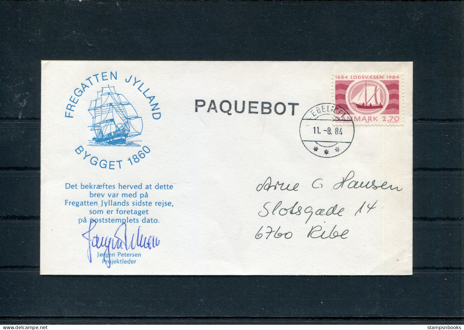 1984 Denmark EBELTOFT Last Voyage Of Fregatten Jylland Signed PAQUEBOT Ship Cover. Slania - Storia Postale